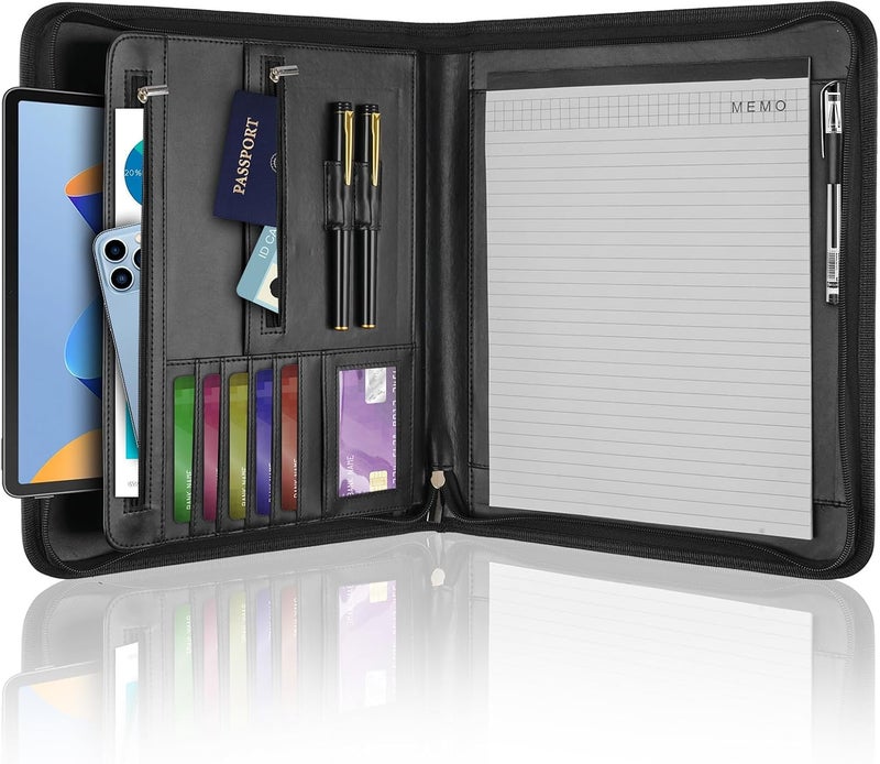 Mkobon Leather Padfolio Portfolio Binder Organizer, with 25 Pages Notepad & 13" Tablet Sleeve, Professional Conference Meeting Business Zipper Folder for Letter Size A4 Legal Writing Pad Document Men Women - Image 1